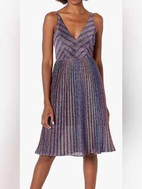 Pleated Metallic Stripe Midi Skirt in Multi-Color